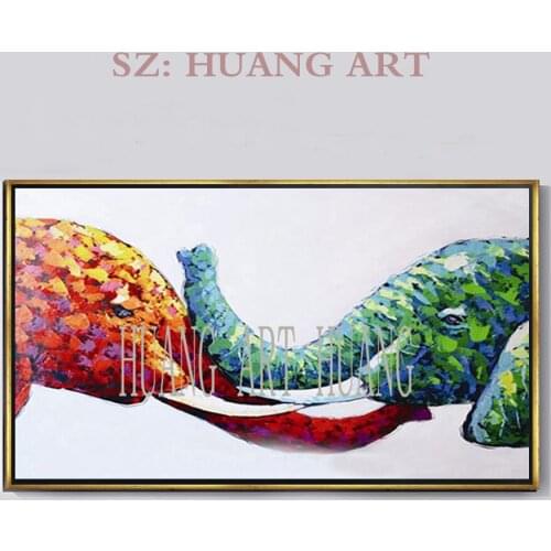 Decorative Art 100% Handmade Animal Oil Painting Canvas Wall Paintings Abstract Colorful Elephant Picture Home Decor Living Room