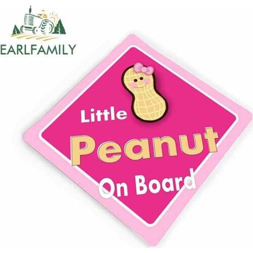 EARLFAMILY 13cm x 12cm Personalized Little Peanut on Board Car Bumper Sticker Pink Girl Baby on Board Car Stickers Graphic