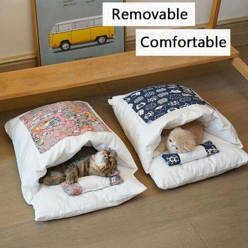 Kawaii Removable Cats Bed House Home Supplies Products for Adult Cats Large Pet Dog Bed Cats House Cave Comfortable Food Cute