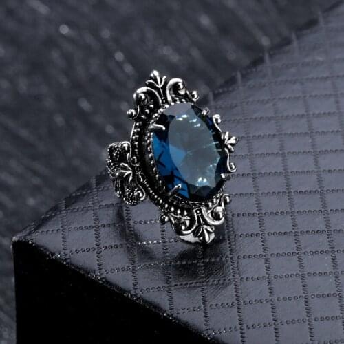 Vintage Rings for Women Men Accessories 925 Silver Jewelry Oval Big Sapphire Gemstone Finger Ring Wedding Party Gift Wholesale