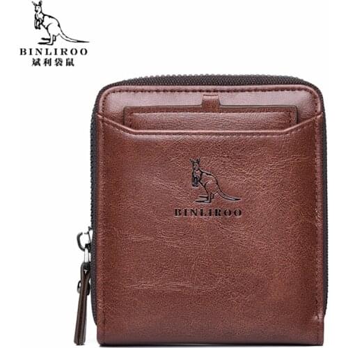 2021 New Men Leather Wallet Zipper Business Credit Card Holder RFID Blocking Pocket Coin Purse Wallet Male High Quality