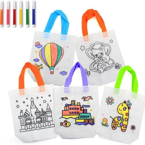 Graffiti Markers Painted Handbag Non-woven Coloring Picture kindergarten Child Graffiti Art Material Kit Bag Drawing Toy for Kid