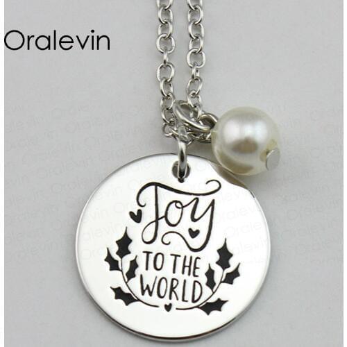 Fashion JOY TO THE WORLD Inspirational Hand Stamped Engraved Accessories Charms Pendant Necklace Gift Jewelry,10Pcs/Lot, #LN1645