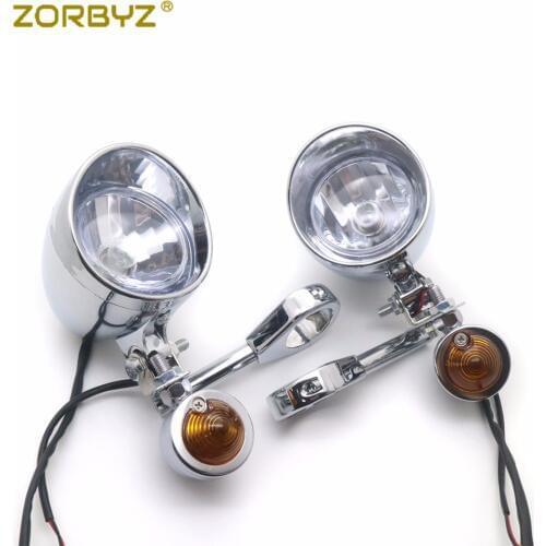 ZORBYZ 41mm Motorcycle Chrome Driving Spot Fog Lights Bar Bracket With Turn Signal For Harley Suzuki Victory