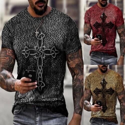 Mens T shirt tops round neck short-sleeved Tee Tops Vintage cross print T-shirt Pullover Mens Tops pullover Tshirt Streetwear