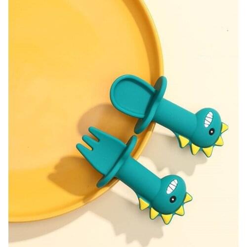 Baby Silicone Spoon Soft Food Supplement Training Short Fork Set Children Tableware Lovely Friendly