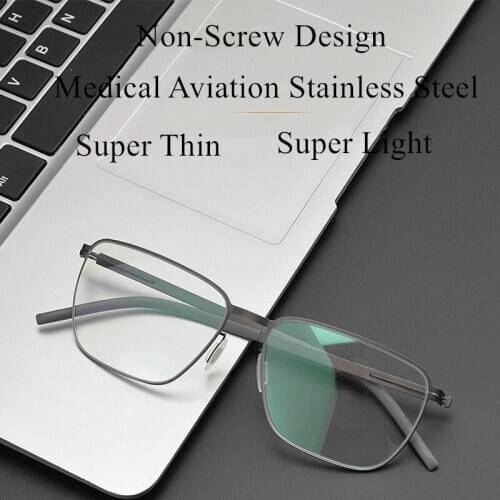 German Brand Glasses Frame Men Super Thin Medical Aviation Stainless Steel Square Eyeglasses Women Light Spectacle Khamseen