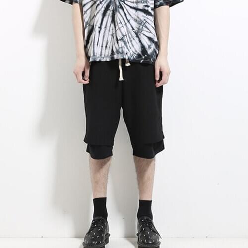 Autumn and winter with false two loose-legged casual six-point trousers, European and american-style men harem pants