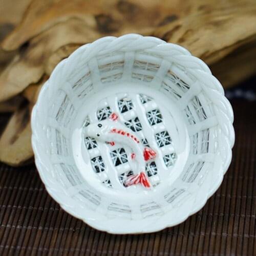 Weave Fish Tea Cups Porcelain High Quality Ceramic Hollow Teacup Green White Color Drinkware Oolong Tea Teaware Small Tea Bowl