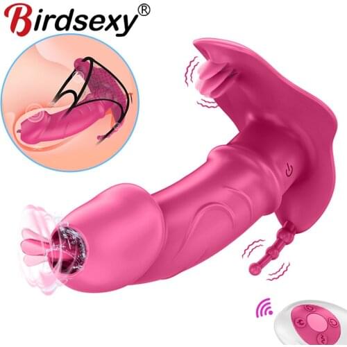 Portable Panty Dildo Vibrator Sex Toys for Woman Invisible Wear Clitoral Stimulator Wireless Remote Tongue Licking Vibrators