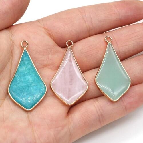 Petal-shaped Pendants Natural Stone Golden Plated Pendants for Making DIY Jewelry Necklace Bracelets Accessories 24x55mm