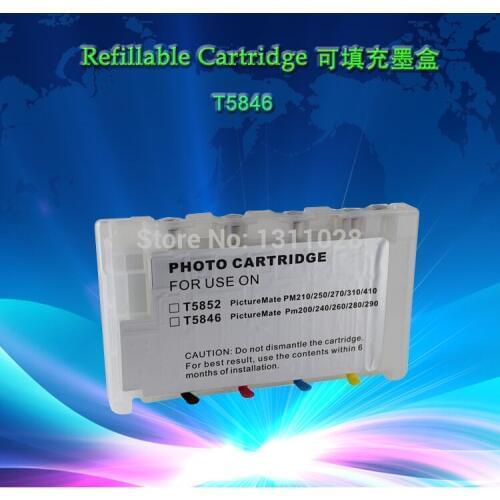 T5846 Empty Refillable ink cartridge with auto reset chips for PictureMate PM200 PM225 PM240 PM260 PM280,1PCS,free shipping