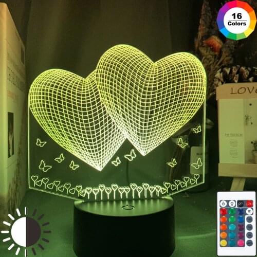 Romantic 3d Night Lamp Heart Hologram Acrylic Laser Engrave Nightlight for Adult Bedroom Decoration Atmosphere Led Night Light