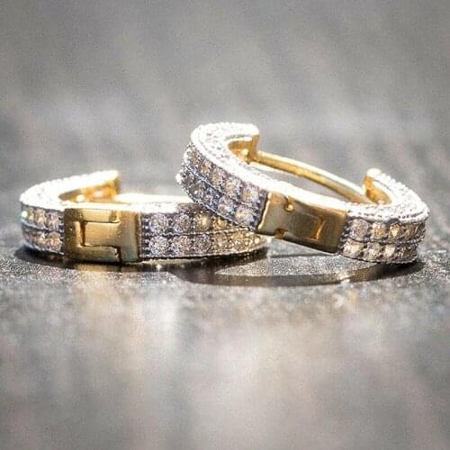 Luxury Stylish Two Tone Design Women Hoop Earrings Inlaid Crystal Zircon Minimalist Round Earrings Versatile Female Jewelry Gift