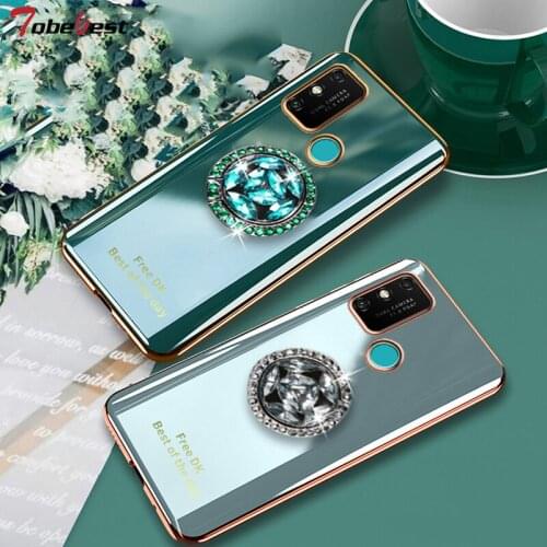 360 Diamond Finger Ring Plating Silicone Case For Huawei Honor 9A 9C 9S 9X 8A 8S X10 Coque Stand phone holder Soft TPU Cover