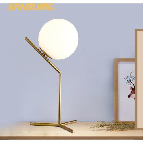 SANBUMG Table Light LED Nordic Desk Lamp 5W/9W/40W White/Black/Gold Glass LED Light for Bedroom/Reading Room/Working Room