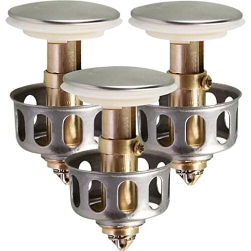 Universal Wash Basin Bounce Drain Filter, Universal Size Sink Drain Stopper, Bathroom Sink Drain Plug with Basket 3 Pcs