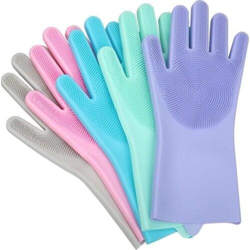 Magic Silicone Dishwashing Scrubber Dish Washing Sponge Rubber Scrub Gloves Kitchen Cleaning Tools