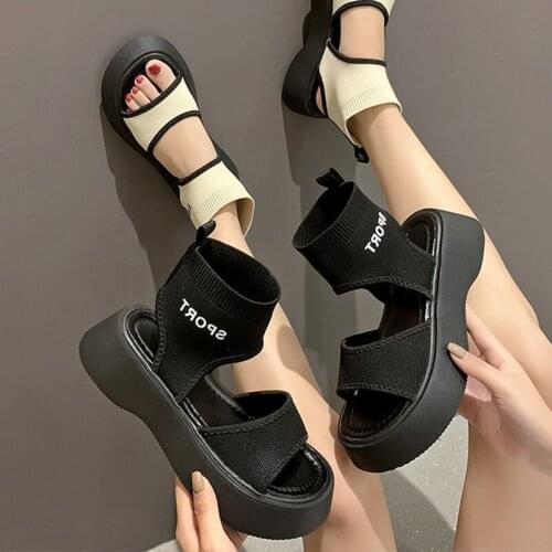 New Shoes Woman Muffin Thick-soled High with Roman Female Sandals Woman Sneakers Fish Mouth Hollow Tie Women Shoes