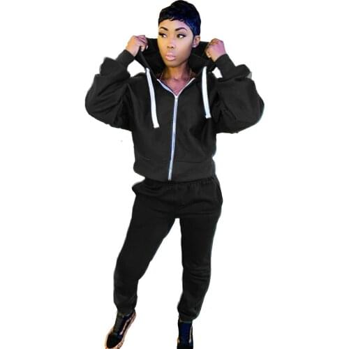 Hoodies Two Piece Set Women Long Sleeve Solid Casual Pocket Zipper Suit Spring 2021 Elastic Sports Pants Female Tracksuit