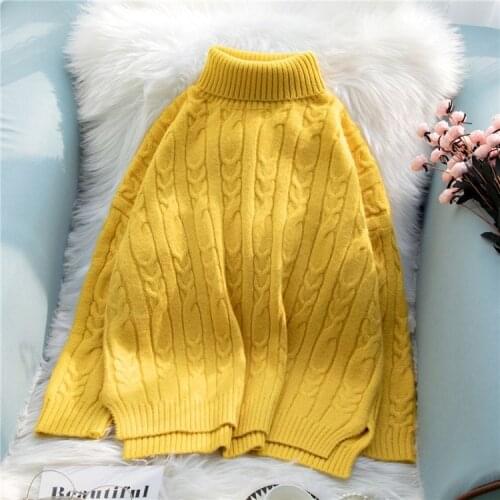 OMCHION Womens Sweater 2020 New Turtleneck Loose Thickened Twist Korean Sweaters Female Pullover Solid Color Knitwear LYT70