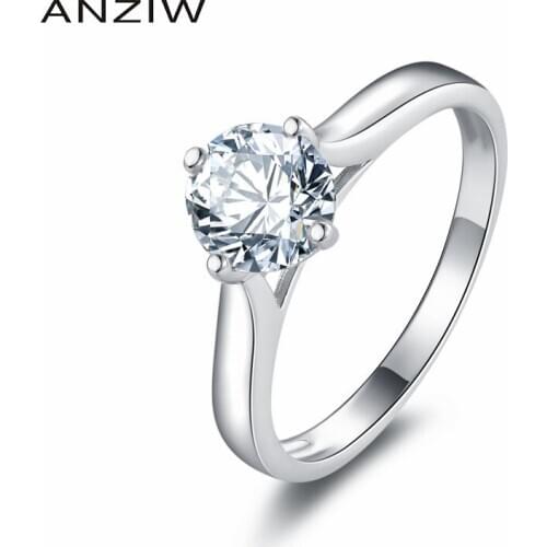 ANZIW 925 Pure Silver Ring 1 ct Luxury Lovers Wedding Ring Round Cut Sona Ring Women Anniversary Party Band Wilver Rings Gifts