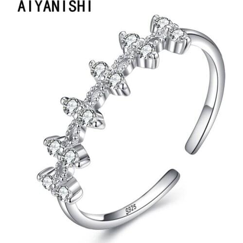 AIYANISHI Real 925 Sterling Open Band Finger Rings Classic Bridal Rings Silver Jewelry For Women Wedding Christmas Gifts