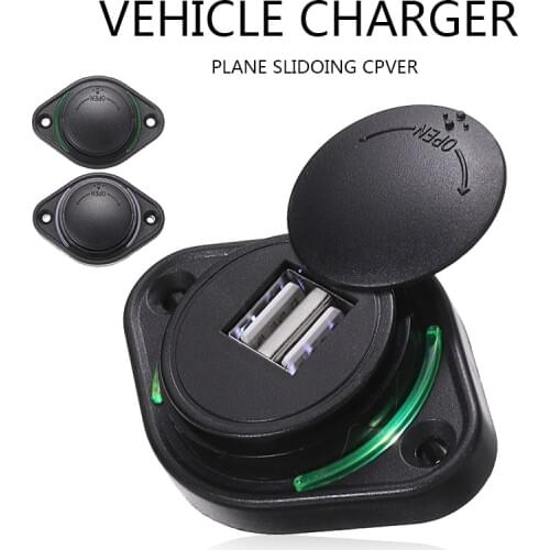 12V 24V Motorcycle Car Charger Compatible For Smart Cell Phone Dual USB Waterproof Charger Socket Outlet with LED Lamp