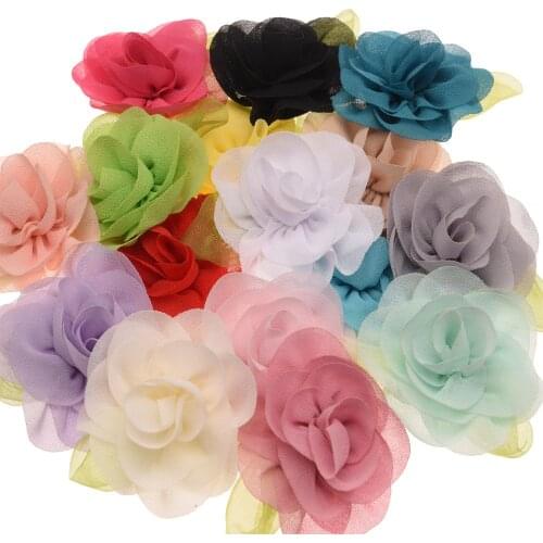 16PCS 2inch Chiffon Flowers with Leaf Baby Girls Hair Accessories DIY Hair Bows Accessories For Barrette Hairpin Supplies