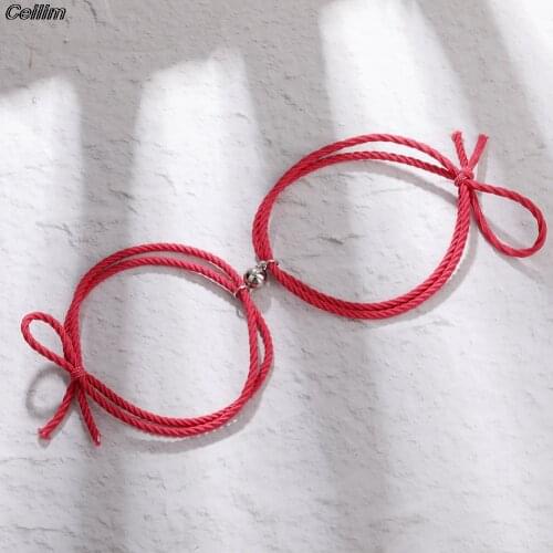 2pcs Magnetic Bracelet Stainless Steel Heart Pendant Charm Couple Bracelets For Lover Men Women Braid Rope Bracelet Dropship