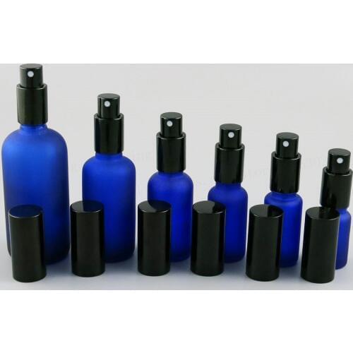 200 x 100ml 50ml 30ml 20ml 15ml 10ml Frost Blue Mist Sprayer Glass Bottle 1oz 1/3oz Blue Bottle With Aluminium Mist Sprayer