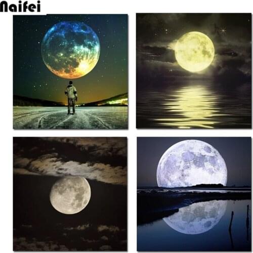 4pcs 5D DIY Diamond Painting Moon Picture Full Square Round Drill Diamond Embroidery Landscape Mosaic Rhinestone Wall Art Decor