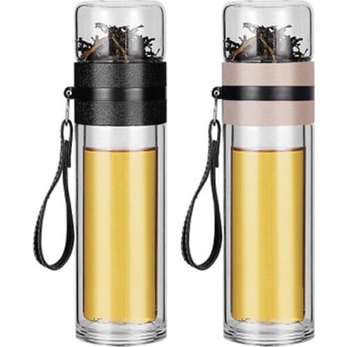 450ml Tea Separation Cup Glass Water Bottle Double Anti-scald Business Flower Bottle for Water Office Portable Cup Custom LOGO