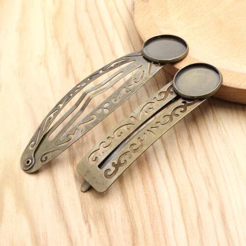 Fit 18mm Copper tray Hairpins Blank Cabochon settings Hairpins Hair Clips For Length: Approx 64mm 5pcs/lot K05403