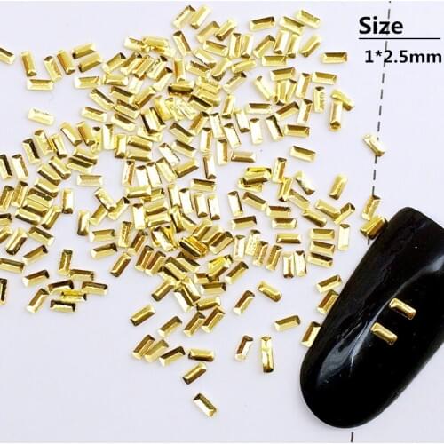 500Pcs/Lot 1*2.5mm Gold Mini Little Rectangle Rivets Studs Metal Alloy Nail Art Decorations 3D Nail Sticker/Charms for Manicure