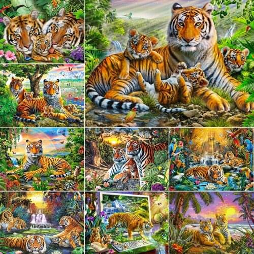Diamond Embroidery Tiger 5D DIY Diamond Painting Full Circle Rhinestone Animal Mosaic Picture Home Decoration Ornaments CD171