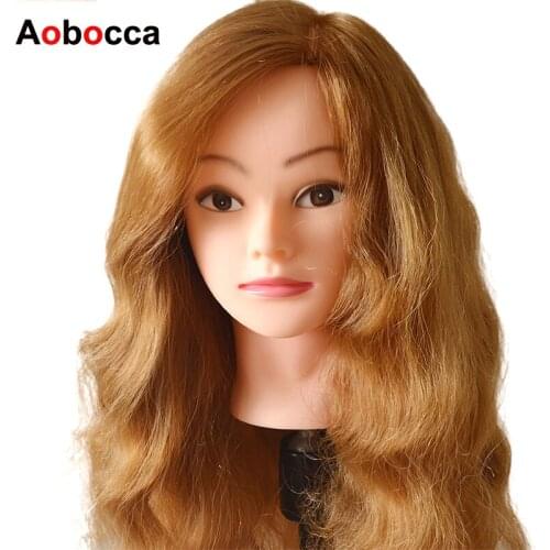 Aobocca New 80% Human Hair Mannequin Head For Practise Braid Hairstyle Cosmetology Training Head