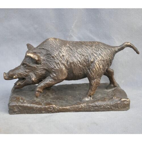 Bi002054 8 Bronze Animal Aggressive Large Canine Teeth Strong Wild Boar Sculpture Statue