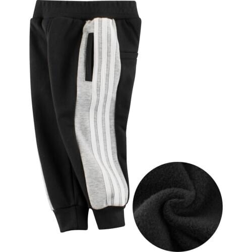 Baby Boy Trousers Children Clothes Autumn Winter New Fashion Boy Stripe Long Pants Black Outwear Velvet Elastic Sports Trousers