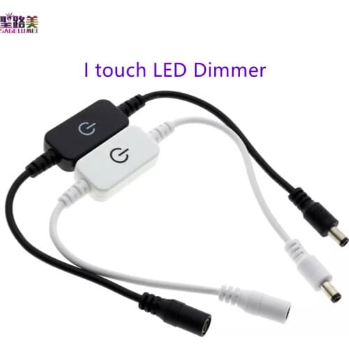 Black/White 4A LED Strip Touch Switch Dimmer Brightness Control with DC Female Male Plug for 5050/3528 Single Color Strip Lights