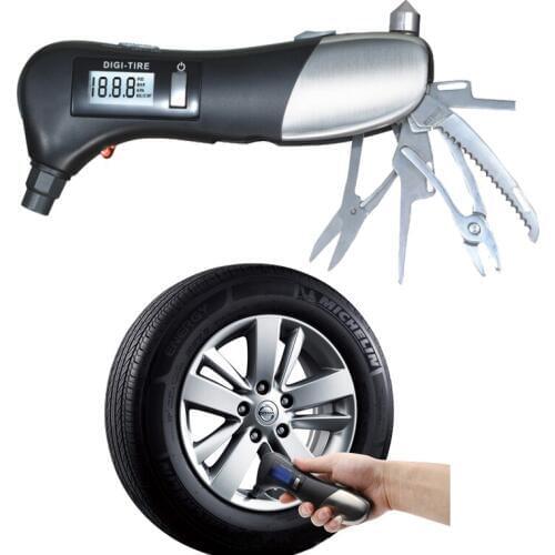9 in 1 Digital Tire Pressure Gauge Emergency Tool Car Emergency Safety Hammer Flashlight Tire Gauge Auto Diagnostic Tool D1049