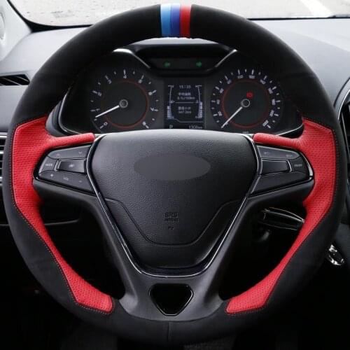 DIY Car Steering Wheel Cover for Chery Arrizo 5 Leather Red Black Suede Hand-Stitched High-end Grip Cover car accessories