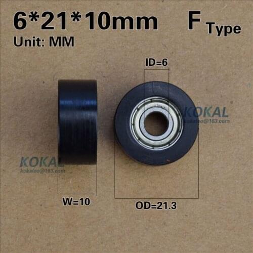 [F0621-10]Free shipping 10PCS 696zz bearing PA66 Nylon Flat Type bearing roller wheel plastic wheel roller 6*21.3*10mm