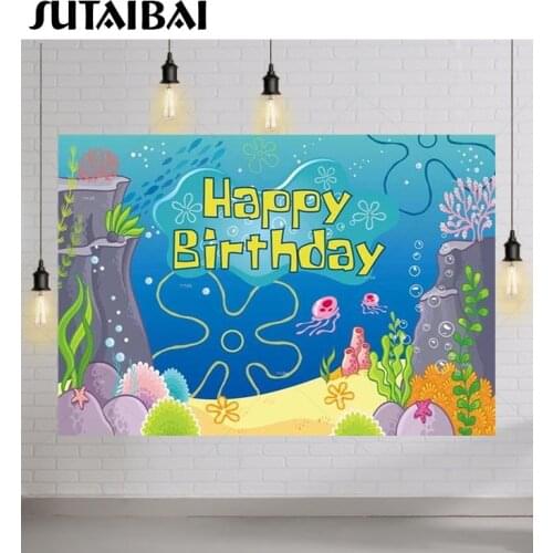 Undersea Birthday Backdrop Sponge Boy Jellyfish Coral Photography Background for Kids Baby Shower Party Decor Photo Background