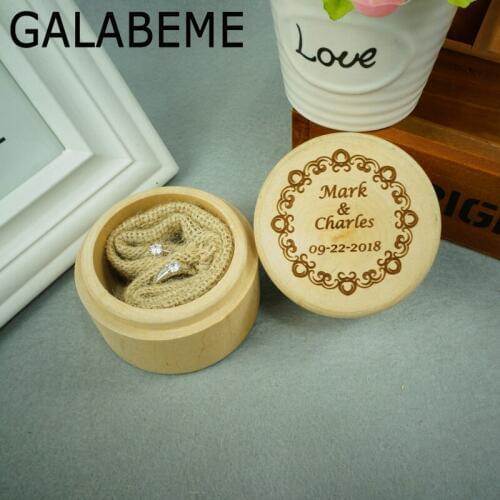 Galabeme Custom Names and Date Engrave Wood Wedding Ring Box Personalized Gift Rustic Wedding Ring Bearer Box