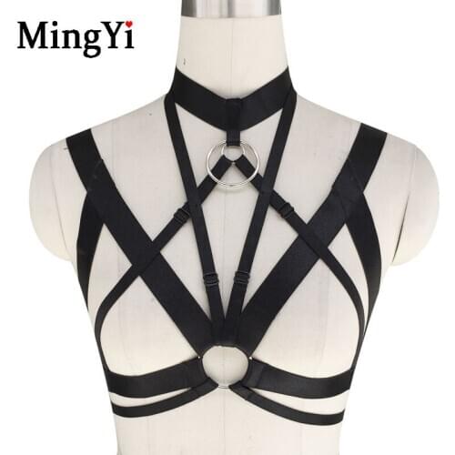 Gothic Sexy Hollow Elastic Bra Harness Fetish Wear Lingerie Open Strap Cage Bra Bralette Chest Bondage Harness Belt Strappy Tops