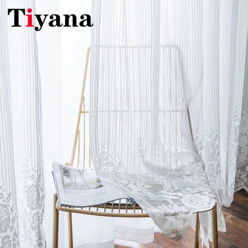 White Lace Tulle Curtains for LIving Room White Stripes Sheer Tulle for Kitchen Balcony Customizable Window Drapes JK201Y