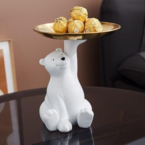 Creative White Bear Statue Storage Tray Snacks Storage Tray Decoration Crafts Decor Living Room Table Decoration