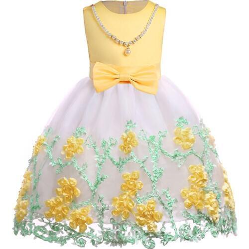 Lace Floral Decoration Dress Summer Kid Princess Dress For Girls Birthday Present Kids Ball Gown Party Dress Childrens Clothing