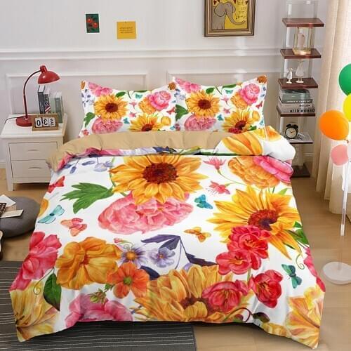 Hot Sell Sunflower Duvet Cover Sets Luxury Floral Bedding Set Single Double Queen King 2/3 PCS With Pillowcase Drop Shipping
